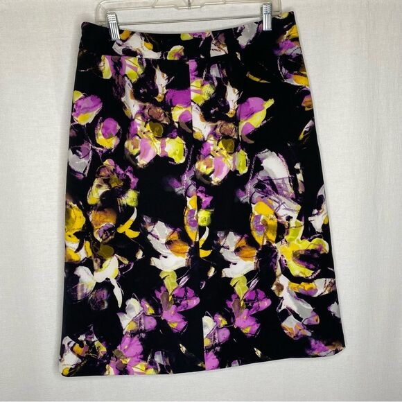 Liz Claiborne Black Floral Inverted Pleated Pockets Skirt 10 Tall Lined Side Zip - Picture 8 of 12
